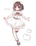  1girl animal_ears brown_footwear brown_hair character_name closed_mouth dog_ears dog_girl dog_tail dress full_body heart orange_eyes shibarin_(show_by_rock!!) short_hair show_by_rock!! sketch smile solo tail white_background white_dress xxmlkxx 