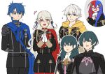  3boys 3girls alear_(female)_(fire_emblem) alear_(fire_emblem) blue_eyes blue_hair byleth_(female)_(fire_emblem) byleth_(fire_emblem) byleth_(male)_(fire_emblem) claude_von_riegan claude_von_riegan_(cosplay) corrin_(female)_(fire_emblem) corrin_(fire_emblem) cosplay crossed_bangs dimitri_alexandre_blaiddyd dimitri_alexandre_blaiddyd_(cosplay) edelgard_von_hresvelg edelgard_von_hresvelg_(cosplay) fire_emblem fire_emblem:_new_mystery_of_the_emblem fire_emblem_awakening fire_emblem_engage fire_emblem_fates flayn_(fire_emblem) flayn_(fire_emblem)_(cosplay) garreg_mach_monastery_uniform highres kris_(fire_emblem) kris_(male)_(fire_emblem) long_hair multicolored_hair multiple_boys multiple_girls red_eyes red_hair robin_(fire_emblem) robin_(male)_(fire_emblem) short_hair split-color_hair two-tone_hair very_long_hair zuzu_(ywpd8853) 