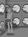  6+girls arm_at_side collared_shirt corpse expressionless greyscale head-mounted_display in_bubble kneehighs laundromat loafers looking_at_viewer miniskirt misaka_imouto monochrome multiple_girls parted_bangs pepo_peropero pleated_skirt school_uniform shirt shoes short_hair skirt socks solo_focus standing summer_uniform sweater_vest toaru_majutsu_no_index tokiwadai_school_uniform washing_machine 