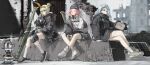  3girls absurdres beanie blonde_hair blue_hair closed_eyes computer countryman_(artist) girls&#039;_frontline gloves hat headphones headphones_around_neck highres holding_laptop holding_rocket_launcher incredibly_absurdres jacket kettle knee_pads laptop long_hoodie mk_153_(girls&#039;_frontline) multiple_girls pink_hair portable_stove rocket_launcher shoes smile sneakers socks tactical_clothes third-party_source weapon woollen_cap 
