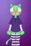  animal_humanoid berryjuuce blush clothed clothing cute_expression cute_eyes felid feline footwear fur girly green_body green_fur humanoid knee_highs laim(berryjuuce) legwear looking_at_viewer male mammal simple_background socks solo tail 