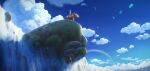  animal_focus blue_sky cloud commentary cyclecircle day english_commentary highres lens_flare moon moss no_humans outdoors pumbaa rainbow rock scenery sky sunlight the_lion_king timon_(lion_king) water waterfall wide_shot 