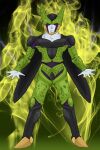  1boy cell_(dragon_ball) closed_eyes colored_skin dragon_ball dragon_ball_z full_body green_skin highres jamesbeavers91 lightning muscular muscular_male perfect_cell solo solo_focus standing wings 