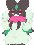  anthro areola blush breasts female generation_9_pokemon genitals green_body hi_res looking_at_viewer meowscarada misumasu nintendo nipples pokemon pokemon_(species) purple_eyes pussy simple_background solo sumichisuu white_background 