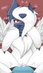 absol anthro blue_body blue_fur bodily_fluids chest_tuft cum cum_in_pussy cum_inside duo female female_penetrated from_front_position fur generation_3_pokemon genital_fluids hi_res looking_pleasured lying male male/female male_penetrating male_penetrating_female missionary_position nakachidragon nintendo on_back penetration penile penile_penetration pokemon pokemon_(species) red_eyes sex text tuft vaginal vaginal_penetration white_body white_fur 