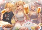  &gt;_&lt; 3girls :d :o ;d admiral_hipper_(azur_lane) ahoge alcohol alternate_costume anniversary antenna_hair armpits azur_lane bare_shoulders beer beer_mug bird black_shorts blonde_hair bluecher_(azur_lane) breasts cat chick cleavage clenched_hand clock collarbone commentary_request crop_top cup eyewear_hang eyewear_removed fang flat_chest food fur_jacket green_eyes grey_shorts grey_tank_top hair_between_eyes highres holding holding_cup indoors jacket large_breasts long_hair looking_at_viewer loungewear manjuu_(azur_lane) meowfficer_(azur_lane) midriff mimiko_(fuji_310) mole mole_under_eye mug multicolored_hair multiple_girls one_eye_closed open_clothes open_jacket open_mouth pink_jacket pink_shorts pretzel prinz_eugen_(azur_lane) red_eyes red_hair sausage shawl shirt short_shorts short_sleeves shorts sidelocks sitting skin_fang smile streaked_hair string_of_flags t-shirt tank_top twintails two_side_up wall_clock white_hair 
