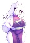  absurd_res anthro big_breasts breasts chubby_female colored digital_drawing_(artwork) digital_media_(artwork) female fur hi_res horn long_ears ncize purple_eyes slightly_chubby solo thick_thighs toriel undertale_(series) white_body white_fur 