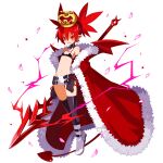  1girl black_gloves boots bracelet choker crown demon_girl demon_tail demon_wings disgaea disgaea_rpg earrings elbow_gloves etna_(disgaea) fang flat_chest full_body gloves highres holding holding_polearm holding_weapon jewelry long_tail navel non-web_source official_art open_mouth photoshop_(medium) pointy_ears polearm red_eyes red_hair red_tail red_wings robe skirt skull_earrings slit_pupils solo tail thighhighs transparent_background twintails weapon wings 