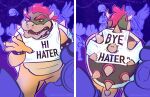  2023 anthro boo_(mario) bottomless bottomless_anthro bottomless_male bowser bracelet claws clothed clothing collar crop_top eyebrows featureless_crotch ghost goomba group hair hi_res horn humor inside jewelry kairy_draws koopa koopa_paratroopa koopa_troopa male mario_bros meme meme_clothing narrowed_eyes nintendo open_mouth party purple_background reaction_image scalie shell shirt simple_background solo_focus spiked_bracelet spiked_collar spiked_shell spiked_tail spikes spikes_(anatomy) spirit standing tank_top teeth text text_on_clothing text_on_crop_top text_on_shirt text_on_tank_top text_on_topwear topwear torn_clothing torn_crop_top torn_shirt torn_tank_top torn_topwear wings 