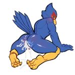  after_sex anthro avian bird blush bodily_fluids butt cum cum_in_ass cum_inside cum_on_butt falco_lombardi feathers genital_fluids hi_res leaking_cum looking_back male nintendo nude rear_view shenaniganzaa sketch solo star_fox tail_feathers 