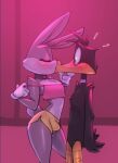  2023 anatid anseriform anthro avian bigdad bird black_body blush bugs_bunny clothed clothing daffy_duck duck duo erection erection_under_clothing eyes_closed fur girly grey_body grey_fur kiss_on_lips lagomorph leporid looney_tunes male male/male mammal rabbit warner_brothers white_body white_fur 