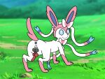  4:3 anatomically_correct anatomically_correct_genitalia anatomically_correct_penis animal_genitalia animal_penis anonymous_artist anus backsack balls black_anus black_balls blue_eyes blue_inner_ear butt canid canine canine_genitalia canine_penis claws eeveelution feral fur generation_6_pokemon genitals grass hi_res knot looking_at_viewer looking_back male mammal nintendo paws penis pink_body pink_fur plant pokemon pokemon_(species) presenting presenting_anus presenting_hindquarters quadruped ribbons smile smiling_at_viewer solo sylveon white_body white_fur 