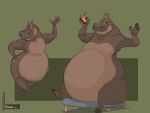  2023 anthro belly beverage big_belly broken_furniture common_hippopotamus dreamworks female gloria_the_hippopotamus half-closed_eyes hand_on_hip hi_res hippopotamid holding_beverage holding_object looking_at_viewer madagascar_(series) mammal mouth_closed multiple_images narrowed_eyes nude obese obese_anthro obese_female overweight overweight_anthro overweight_female raised_arm shunan signature sitting sitting_on_stool smile solo standing 