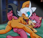  amy_rose anthro bedroom bedroom_eyes bedroom_sex blush duo female female/female hi_res humanoid male male/female moon_pearl narrowed_eyes nude rouge_the_bat seductive sega sex signature sonic_the_hedgehog_(series) succubi_samus tribadism vaginal 