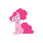  absurdres animal blue_eyes colored_skin highres horse mouth_hold my_little_pony my_little_pony:_friendship_is_magic no_humans paper pen pink_hair pink_skin pinkie_pie pudgeruffian simple_background white_background 