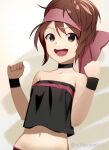  1girl akisa_yositake bracelet brown_eyes brown_hair hairband headband jewelry momoko_(kof) navel open_mouth pink_headband short_hair sketch smile strapless the_king_of_fighters the_king_of_fighters_xi tube_top wristband 