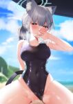  blue_archive blue_eyes blush cum duplicate highres non-web_source shiroko_(blue_archive) short_hair swimsuit wet 