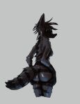  aardwolf absurd_res anneke_(weaver) anthro breasts butt covered_eyes famished_(artist) female grey_background hand_on_butt hi_res hyena mammal nude pack_street simple_background solo standing tail tail_aside 