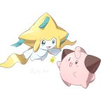  :d absurdres blush_stickers bright_pupils clefairy commentary_request eye_contact highres jayj_824 jirachi looking_at_another no_humans open_mouth pokemon pokemon_(creature) simple_background smile star_(symbol) tongue white_background white_pupils 