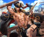  4boys abs anjingkuxiao arm_up armpit_hair armpits bara bara_pirate bare_pectorals beard belt_collar blonde_hair chain cigar coat coat_on_shoulders collar erection eyepatch facial_hair feet_out_of_frame fellatio floating_clothes girthy_penis gun hat highres holding holding_gun holding_weapon large_pectorals leg_on_another&#039;s_shoulder licking licking_penis looking_at_viewer male_focus male_pubic_hair mature_male multiple_boys muscular muscular_male navel nipples no_male_underwear no_shirt open_fly oral original pants pectorals penis perspective pirate pirate_hat pubic_hair pubic_hair_peek red_eyes sample_watermark scar scar_on_chest ship short_hair slave smile solo_focus sparse_navel_hair thick_eyebrows uncensored veins veiny_penis watercraft weapon yaoi 