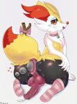  anal anal_bead_pull anal_beads aroused balls big_penis big_tail black_body bodily_fluids braixen canid canine cum feral fox fur generation_6_pokemon genital_fluids genitals girly male male/male mammal nintendo penis percypawz pokemon pokemon_(species) red_tail sex_toy solo tail 