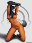  2023 absurd_res anthro black_body black_fur black_hair bone canid canine canis clothed clothing digital_media_(artwork) female fur hair hi_res looking_at_viewer mammal mazahi-ani orange_clothing orange_suit scp-1471 scp-1471-a scp_foundation skull skull_head solo suit tail wolf 