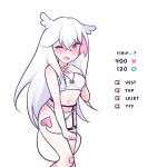  bra demon_girl highres hyuni_(hyunicat) original owl_girl panties pink_eyes pink_hair pubic_tattoo school_uniform strip_game tail tattoo thigh_strap underwear white_hair 