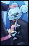  anthro big_breasts blue_body bodily_fluids breast_play breasts clothed clothing countershading digital_media_(artwork) eyewear female generation_1_pokemon genitals glasses hi_res horn lapras male male/female necktie nintendo nude penis pokemon pokemon_(species) sex simple_background suit titfuck warlocke 