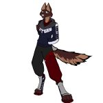  absurd_res anthro biohound branded_clothing canid cheek_tuft clothing colored facial_tuft fluffy fluffy_tail footwear hi_res hoodie male mammal practice shoes solo sweatpants tail topwear tuft worldbuilding 