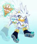  1boy food gloves highres ice_cream ice_cream_cone looking_at_viewer shoes silver_the_hedgehog simple_background solo sonic_(series) sonictheedgehog telekinesis white_gloves 