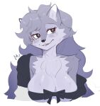 anthro blush breasts canid canine canis clothed clothing female fur grey_body grey_fur hi_res mammal muart242 simple_background solo wolf 