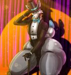  animatronic anthro big_butt butt canid canine clothing donovan fishnet five_nights_at_freddy&#039;s five_nights_at_freddy&#039;s:_security_breach fox hat headgear headwear hi_res huge_butt hybrid machine male male/male mammal robot scottgames silver solo steel_wool_studios top_hat xtrent968 