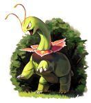  animal_focus antennae border claws deviantart_username meganium no_humans nostrils on_grass open_mouth outdoors pokemon pokemon_(creature) twarda8 white_border yellow_eyes 