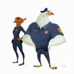  2017 accipitrid accipitriform anthro avian belt bird clothing disney duo eagle fan_character female hat headgear headwear hi_res looking_at_viewer male parody police_hat police_officer police_uniform sam_nassour simple_background standing uniform white_background zootopia 