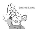  anthro areola big_areola bodily_fluids breasts clothed clothing clothing_lift ears_up english_text female flashing hair long_hair navel rouge_the_bat sagging_breasts sega shirt shirt_lift smile solo sonic_the_hedgehog_(series) sweat sweatpants sweatshirt tail text topwear willowghoul 