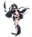  1girl bare_shoulders barefoot bikini black_bikini black_hair black_nails breasts cannian_dada character_request cleavage closed_mouth detached_sleeves feather_trim full_body hair_over_one_eye highres large_breasts long_hair long_sleeves looking_at_viewer nail_polish navel one_side_up red:_pride_of_eden simple_background sleeves_past_fingers sleeves_past_wrists solo swimsuit thigh_strap toenail_polish toenails very_long_hair white_background wide_sleeves yellow_eyes 