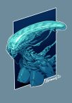  abstract_background alien alien_(franchise) big_breasts blue_body bone breasts erect_nipples exoskeleton female hi_res humanoid nipples skull skull_head solo translucent xenomorph zummeng 