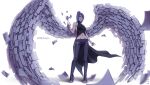  1girl blue_hair breasts commentary english_commentary full_body high_heels highres konan_(naruto) looking_at_viewer medium_breasts naruto_(series) navel navel_piercing oivsyo paper piercing short_hair simple_background solo standing toeless_legwear white_background 