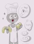  ambiguous_gender anon apron balls blush chef_hat clothing disembodied_balls disembodied_penis genitals grey_body grey_skin hat headgear headwear hi_res human kogito male mammal not_furry penis smile solo toony 