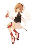  1girl absurdres brown_hair cardcaptor_sakura flower green_eyes highres inline_skates kinomoto_sakura kopunko roller_skates sailor_collar school_uniform skates skirt solo tomoeda_elementary_school_uniform white_headwear white_sailor_collar white_skirt 