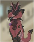  2023 anthro balls black_body black_scales dragon erection genitals hi_res horn looking_at_viewer male multi_horn multicolored_body multicolored_scales muscular muscular_anthro muscular_male nude penis red_body red_eyes red_scales redhorn_(zerofox) scales scalie solo standing two_tone_body two_tone_scales wingless_dragon yellow_sclera zerofox1000 