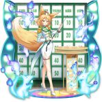  1girl animal_ears bare_legs blonde_hair epaulettes fox_ears fox_girl fox_tail high_heels highres jeopardy! kudamaki_tsukasa miniskirt non-web_source pencil_skirt rotte_(1109) short_hair skirt tail touhou yellow_eyes 