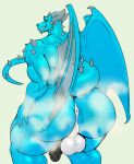  absurd_res anthro balls bodily_fluids butt dragon dragon_wings furry genitals hi_res holding_side horn invalid_background looking_back male muscular musk musk_clouds penis presenting presenting_hindquarters scales sharp_teeth simple_background smile smirk solo steam sweat teasing teeth wide_hips wings zenarator_(artist) 