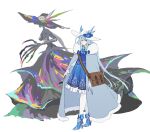  1girl bag blue_dress blue_flower blue_footwear blue_hair cloak cloud_ya collared_dress commentary dress english_commentary flower frilled_dress frills full_body fur-trimmed_cloak fur_trim grey_cloak griseo hair_between_eyes hat hat_flower high_heels highres holding holding_paintbrush honkai_(series) honkai_impact_3rd long_sleeves paintbrush pantyhose puffy_long_sleeves puffy_sleeves purple_eyes shoes shoulder_bag simple_background sleeves_past_wrists solo_focus standing white_background white_headwear white_pantyhose 