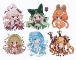  6+girls :3 animal_hood black_eyes blue_hair bombirdier braid brambleghast brown_eyes cat_girl chibi crown crown_of_thorns dress farigiraf finizen green_dress green_hair hair_between_eyes hair_rings heterochromia hibi89 holding holding_staff hood hood_up long_hair looking_at_viewer meowscarada multiple_girls one_eye_closed orange_dress orange_hair pawmi personification pink_eyes pokemon punching red_eyes staff thorns twin_braids twintails two_side_up very_long_hair water white_background white_hair 