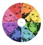  2girls 6+boys :p albedo_(genshin_impact) artist_name black_choker black_hairband black_scarf blunt_ends blush bob_cut choker closed_mouth color_coordination color_wheel color_wheel_challenge cyno_(genshin_impact) eula_(genshin_impact) genshin_impact hairband highres kaedehara_kazuha long_hair looking_at_viewer medium_hair mole mole_under_eye multicolored_hair multiple_boys multiple_girls multiple_moles open_mouth scaramouche_(genshin_impact) scarf shikanoin_heizou short_hair shrimpjiao smile streaked_hair tighnari_(genshin_impact) tongue tongue_out wanderer_(genshin_impact) yae_miko 