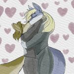  &lt;3 2021 anthro black_nose blonde_hair blue_body blue_fur brown_body brown_fur brown_hair canid canine canis charity_cross clothed clothing coyote dipstick_ears duo eric_cross eyes_closed female foxenawolf fur hair hi_res kissing male male/female mammal multicolored_ears tail wolf 