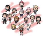  6+girls :3 amagiri_(kancolle) bandages beret chibi choukai_(kancolle) crossed_legs cyama_land glasses hat headgear heywood_l._edwards_(kancolle) hirato_(kancolle) i-8_(kancolle) kantai_collection katori_(kancolle) kirishima_(kancolle) long_hair looking_at_viewer makigumo_(kancolle) military military_uniform mochizuki_(kancolle) multiple_girls musashi_(kancolle) northampton_(kancolle) okinami_(kancolle) ooyodo_(kancolle) roma_(kancolle) sarashi school_uniform serafuku short_hair sleeves_past_fingers sleeves_past_wrists standing trait_connection ume_(kancolle) uniform |_| 