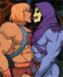  abs animated_skeleton bone duo french_kissing genitals harness he-man hi_res human humanoid idoraado kissing male male/male mammal masters_of_the_universe mattel muscular muscular_male navel penis skeleton skeletor skull skull_head tongue tongue_out undead 