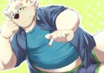  2023 absurd_res anthro bear belly big_belly blush clothing eyewear glasses hi_res kemono leib_(tas) lifewonders male mammal nazebesu_hobby overweight overweight_male polar_bear shirt smoking solo tokyo_afterschool_summoners topwear underwear ursine 